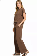 Zenana Cotton Slub Short Sleeve Tee and Pants Set