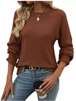 Ribbed Knit Long Sleeve T-Shirt