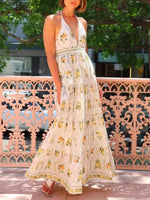 Printed Halter Neck Maxi Cami Dress - Ladyez