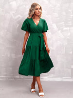 Flutter Sleeve Tiered Midi Dress