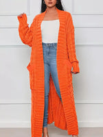 Cable Knit Longline Sweater Cardigan with Pockets