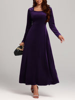 Square Neck Long Sleeve Velvet Dress - Ladyez