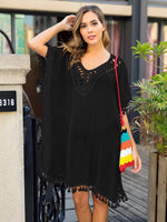 Tassel Cutout Half Sleeve Cover-Up - Ladyez