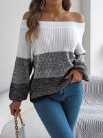 Off-Shoulder Color Block Sweater