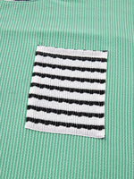 Twisted Ribbed Contrast Round Neck Striped Patchwork Long Sleeve Top