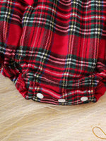 Children's Christmas Plaid Ruffle Sleeve One-Piece