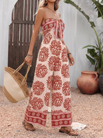 Floral Print Strapless Wide Leg Jumpsuit