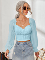 Mesh Sweetheart Neck Flounce Sleeve Top - Ladyez