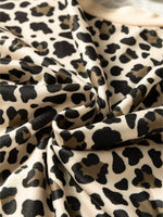 Leopard Print Contrast Trim Long Sleeve Pullover and Drawstring Shorts 2pcs Outfit