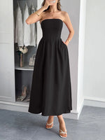 Strapless A-Line Midi Dress with Pockets - Ladyez