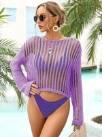 Angel Wings Long Sleeve Round Neck Openwork Cover-Up - Ladyez