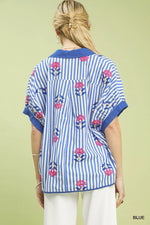 Umgee Stripe Embroidered Button-Front Boho Blouse