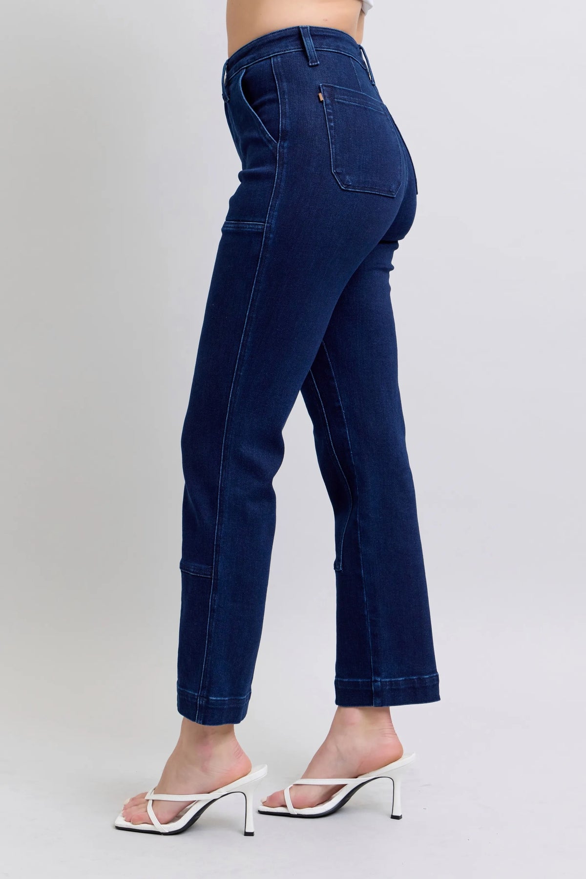 Judy Blue Full Size Hw Work Wear Knee Patch Straight Jeans Plus Size - Ladyez