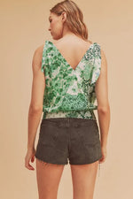 Aemi + Co Smocked Hem Printed Surplice Tank