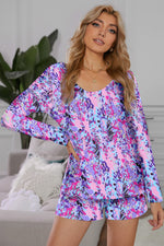 Round Neck Printed Top and Shorts Lounge Set - Ladyez