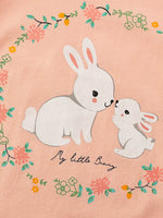 Children's Cute Bunny Graphic Top and Floral Pants Set