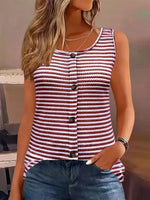 Striped Round Neck Tank Top - Ladyez