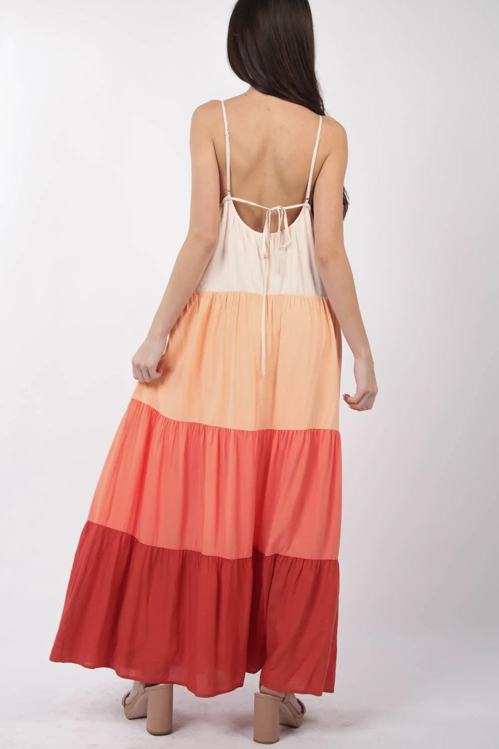 VERY J Color Block Tiered Maxi Cami Dress - Ladyez