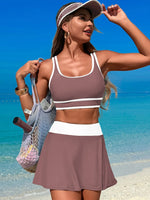 Scoop Neck Top and Skort Swim Set - Ladyez