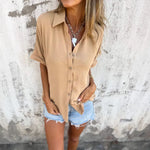 Full Size Casual Button Down Short Sleeve Loose Shirt Plus Size - Ladyez