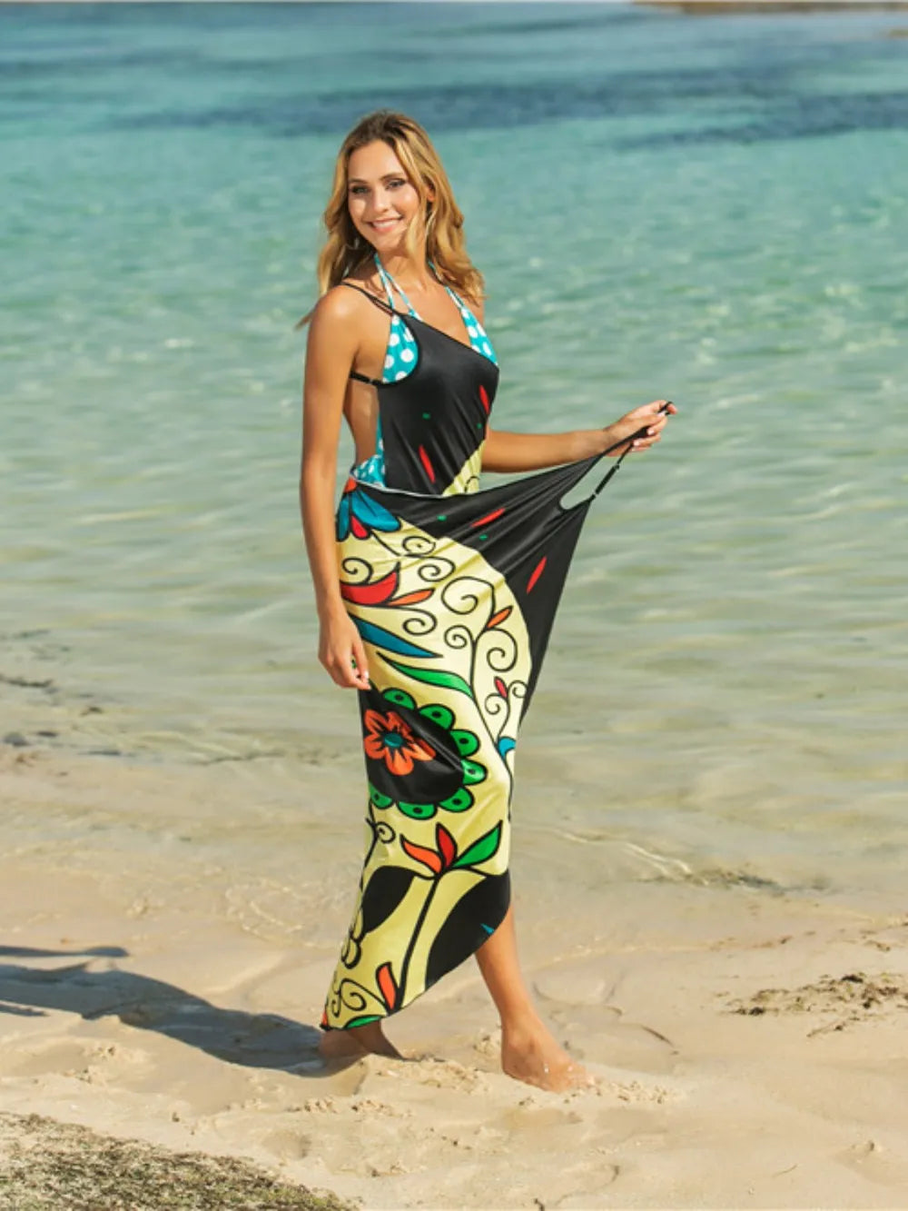 Printed Spaghetti Strap Cover Up - Ladyez