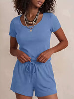 Solid Color Short Sleeve Tee and Shorts Set