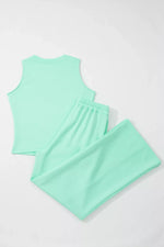 Drawstring Elastic Waistband Solid Color Two Piece Casual Set