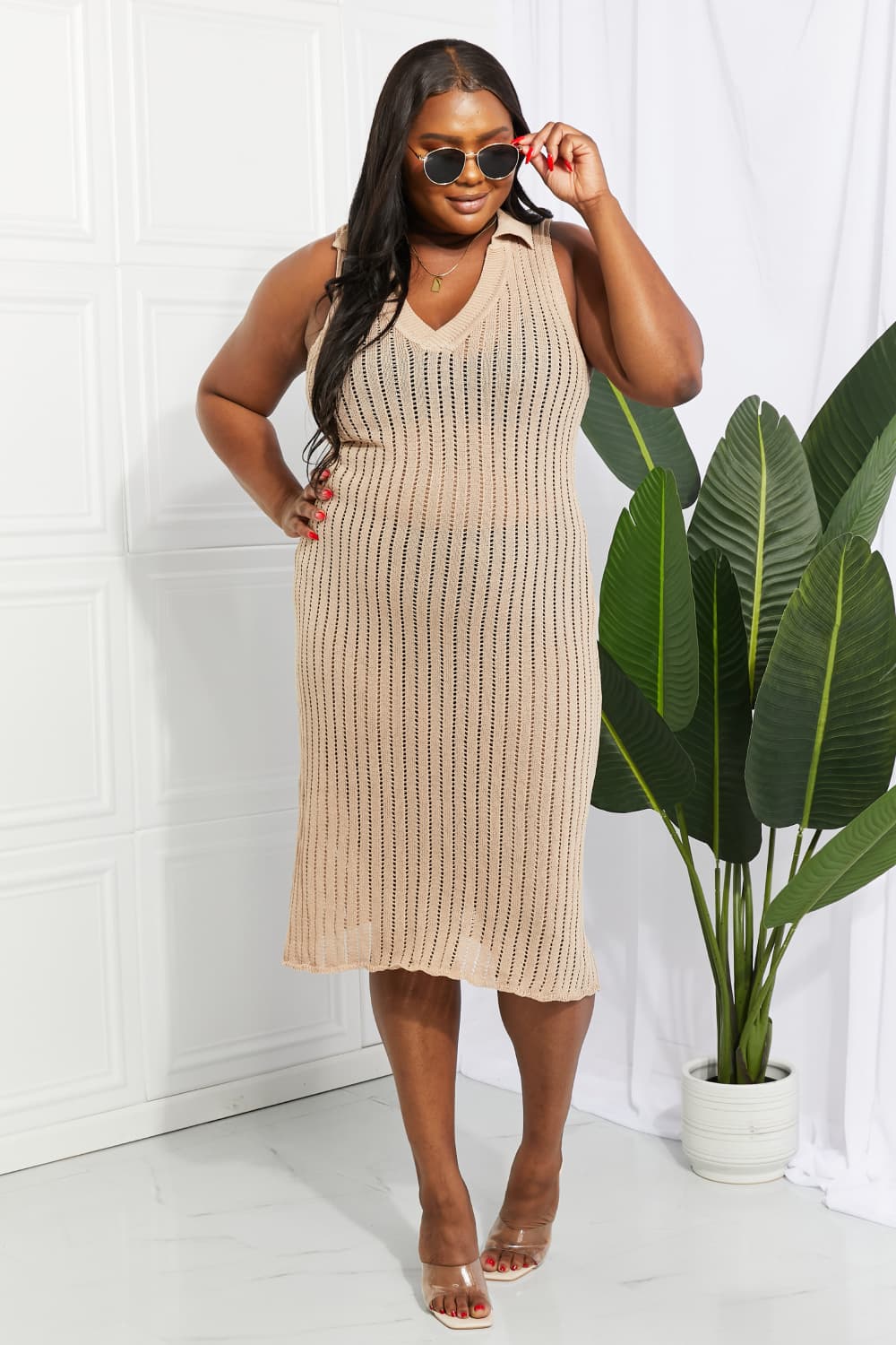 Openwork Johnny Collar Cover Up Dress - Ladyez