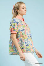 Umgee Abstract Print V-Neck Top