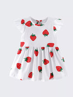 Children's Strawberry Print Ruffle Sleeve Casual Dress