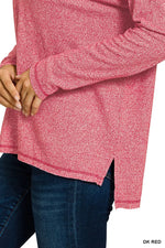 Zenana Soft Melange Hacci Exposed Seam Hi-low Tee