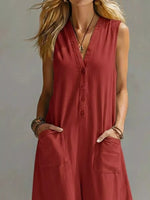 Full Size V-Neck Sleeveless Wide-Leg Jumpsuit Plus Size