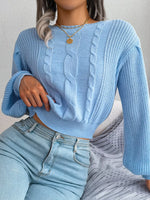 Cable Knit Round Neck Cropped Sweater