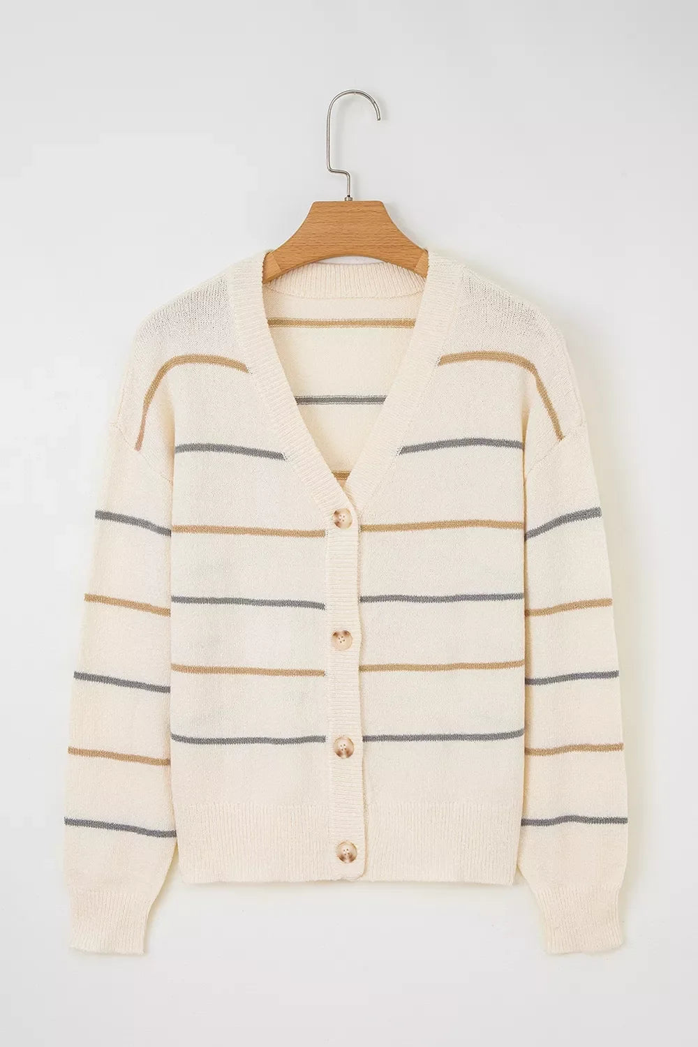 Striped V-Neck Button-Up Cardigan