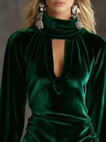 Full Size Velvet Ruched Flounce Sleeve Mini Dress Plus Size