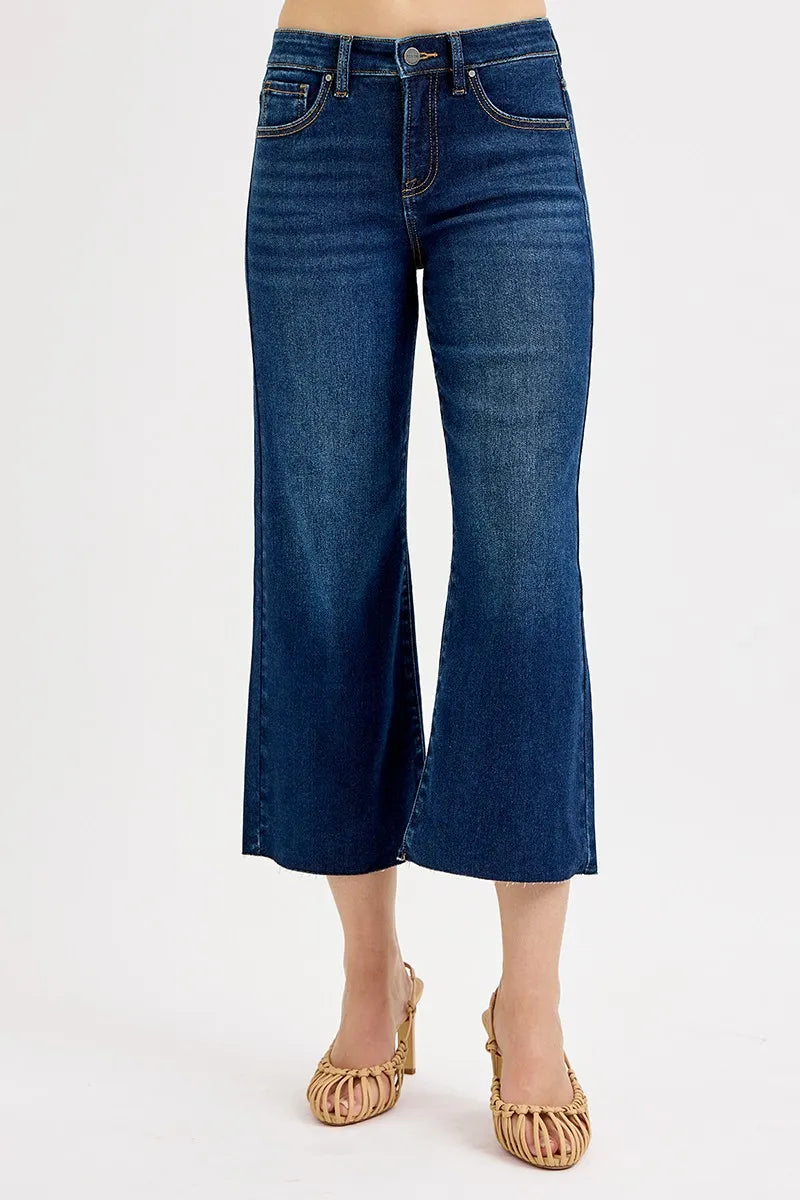 RISEN Full Size Tummy Control High Rise Crop Wide Jeans Plus Size - Ladyez