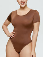Full Size Round Neck Short Sleeve Bodysuit - Ladyez