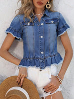 Ruffle Hem Short Sleeve Denim Jacket