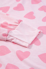 Heart Print Long Sleeve Top and Shorts Lounge Set - Ladyez