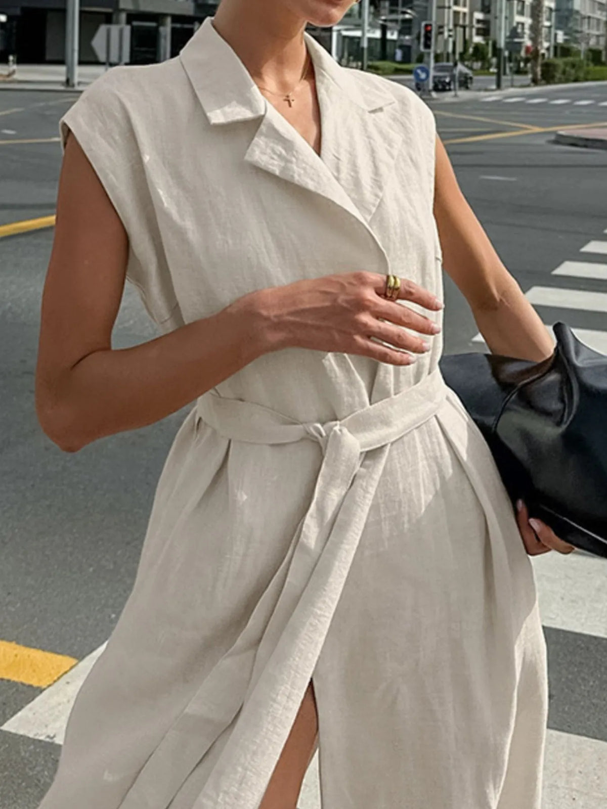 Tie Waist Cap Sleeve Maxi Dress - Ladyez