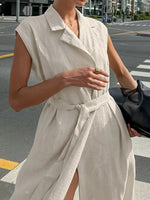 Tie Waist Cap Sleeve Maxi Dress - Ladyez