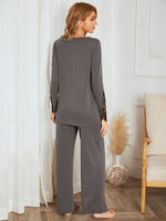Lace Detail Long Sleeve Top and Pants Lounge Set - Ladyez