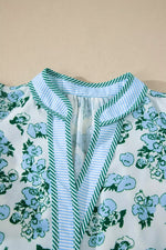 Floral Meets Stripes V Neck Flutter Sleeve Blouse