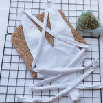 Halter Neck Deep V Tied One-Piece Swimsuit - Ladyez