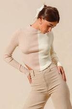 SO ME Color Block Fitted Crop Sweater Top