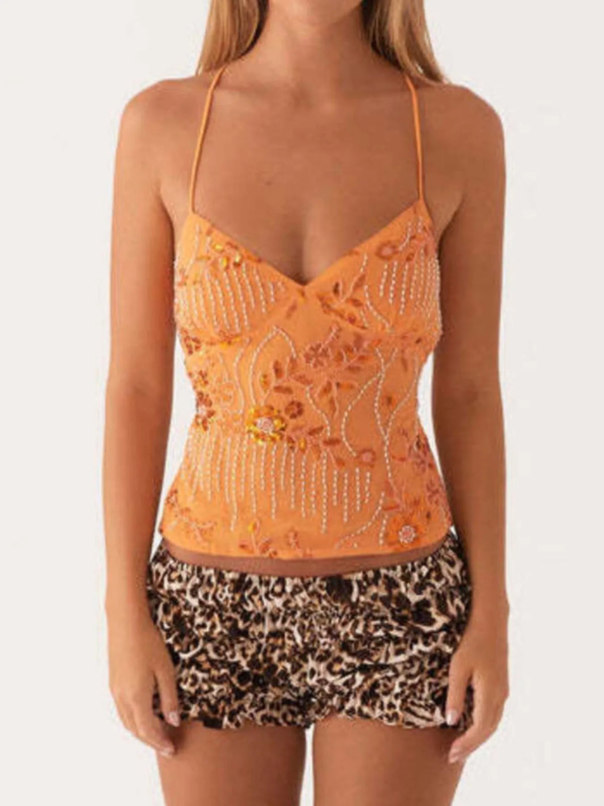 Crisscross Back V-Neck Cami - Ladyez