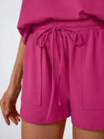 Round Neck Cap Sleeve Top and Shorts Set - Ladyez