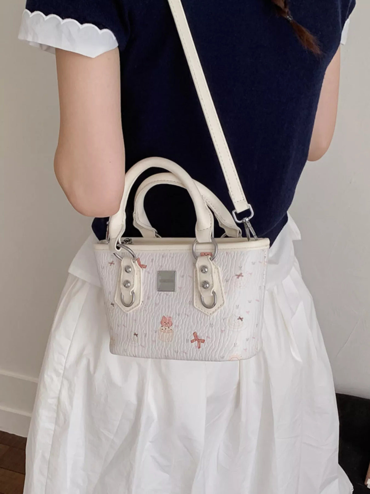 Plush Charm Patterned Crossbody Bag