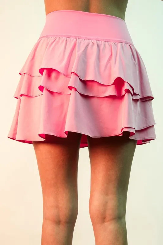 VERY J Riffled Tiered Layers Activewear Skirt with Shorts - Ladyez