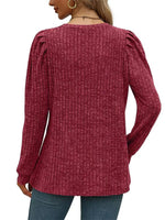 Ribbed Knit Top with Puff Sleeves